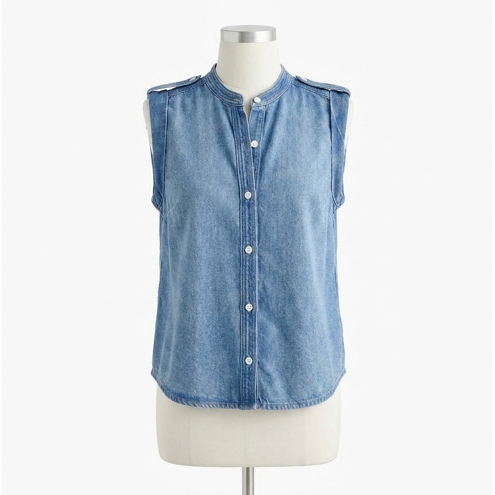NEW BELLA DAHL roll sleeve tabs button up top in amalfi blue